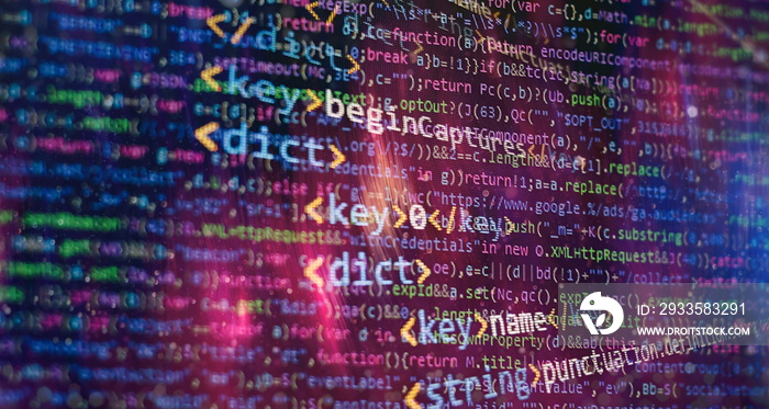 Software developer programming code. Abstract computer script coding. Programming code screen of software developer.