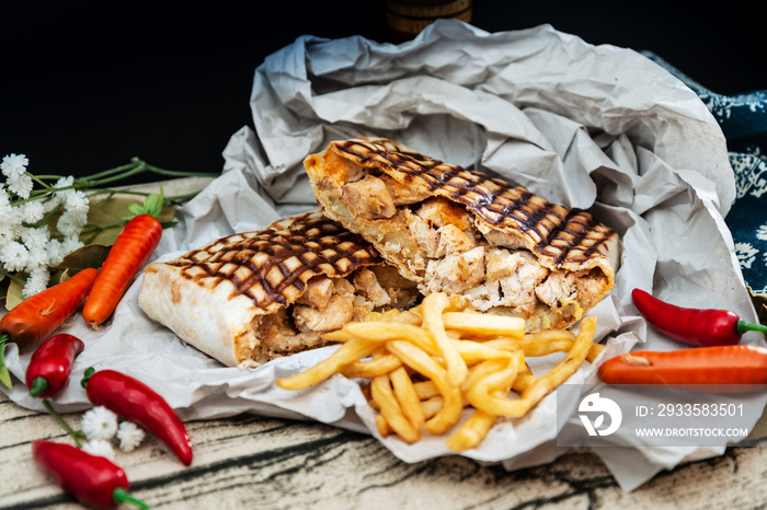 beef tacos served with golden French fries