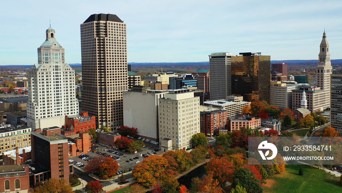 Aerial of Hartford, Connecticut, United States skyline