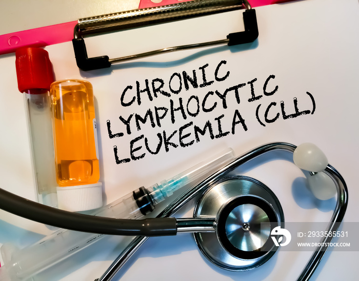 Chronic Lymphocytic Leukemia word, medical term word with medical concepts in whiteboard and medical equipment.