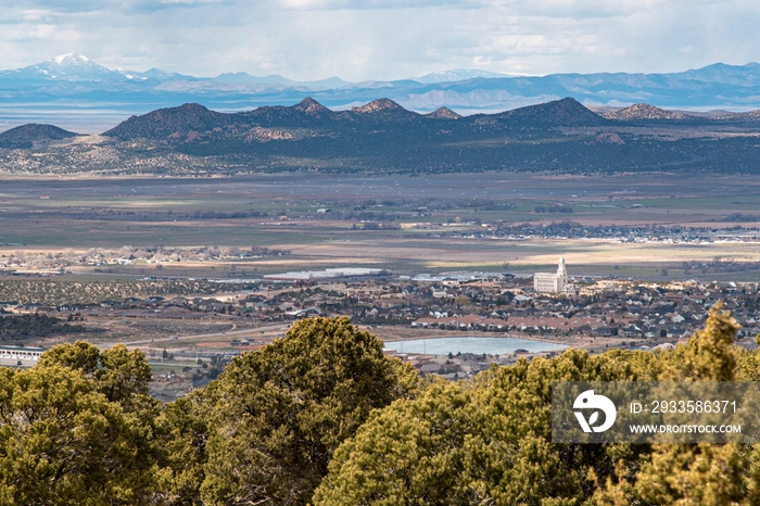 Southern Utah Valley with mountains on cloudy day