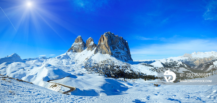 Sunshiny winter mountain panorama.