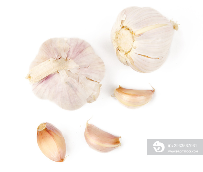 Garlic bulb and garlic cloves isolated white background