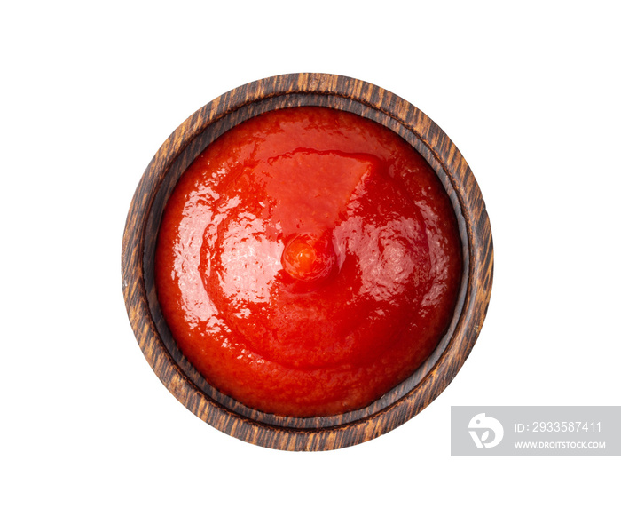 Tomato sauce in wood bowl isolated on transparent png