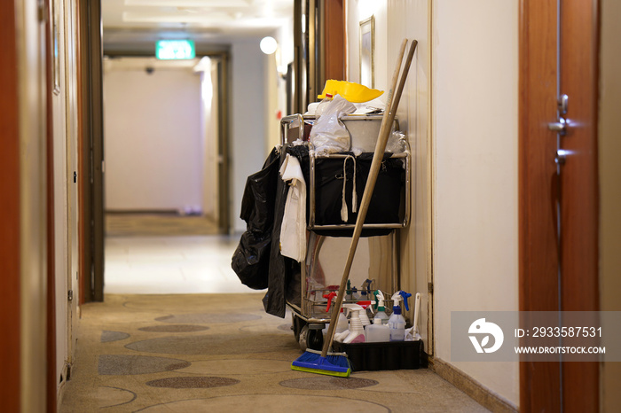 Cleaners trolley at hotel