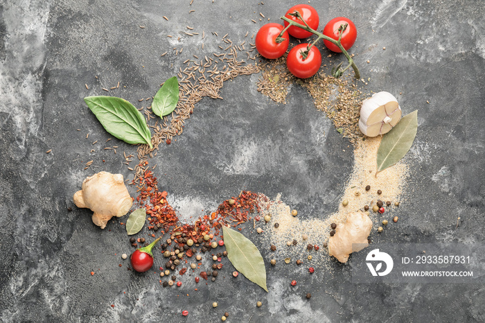 Continent Australia made of spices on grey background