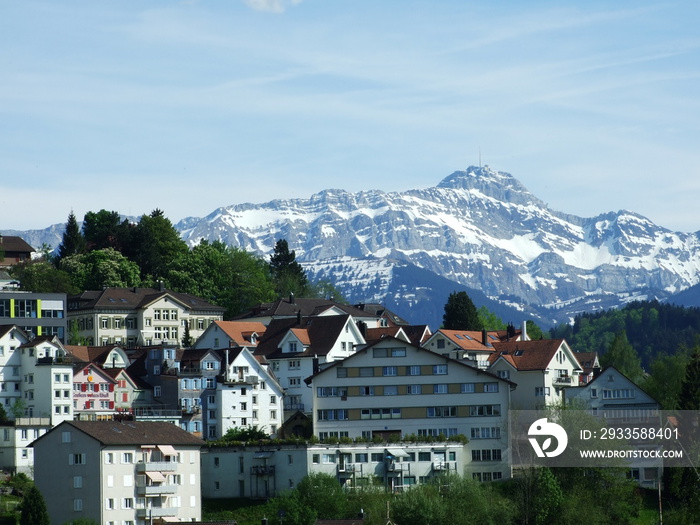 The typical landscape of Herisau (Canton Appenzell Ausserrhoden, Switzerland)