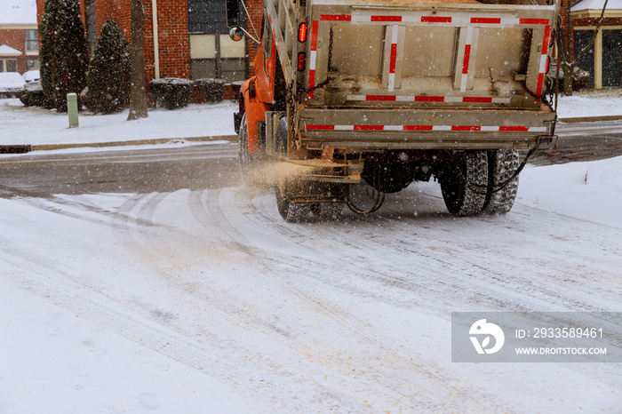 municipal car for sprinkle half the salt and sand on roads with snow machine for sprinkling sand roads