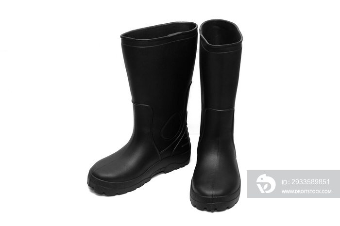 Rubber black boots for fishing.