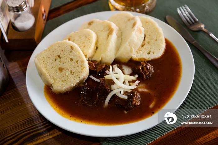 Czech knedliky with stewed beef