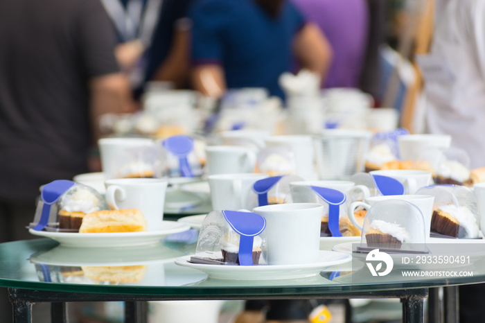 Cup of Coffee set with Dessert on the Talbe at Coffee brake time after meeting or Seminar