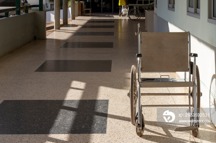 Patient wheelchair inside the hospital corridor