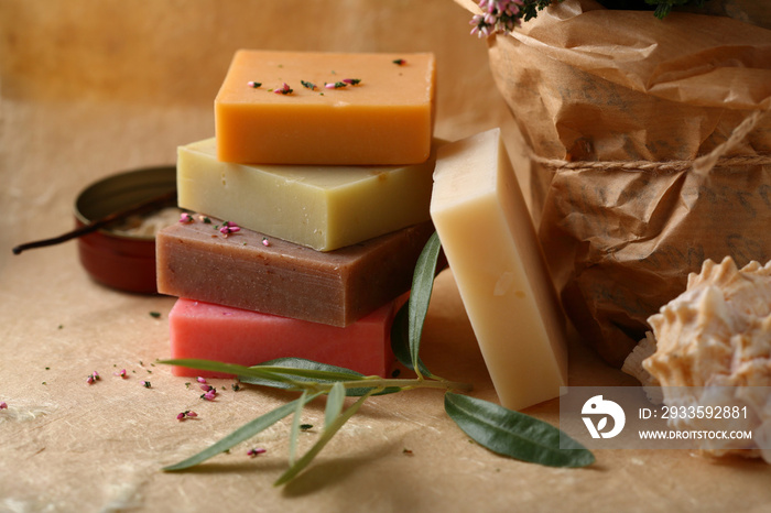 Stack of organic natural soaps