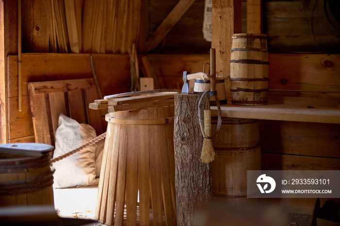 manufacture of wooden barrels in the factory