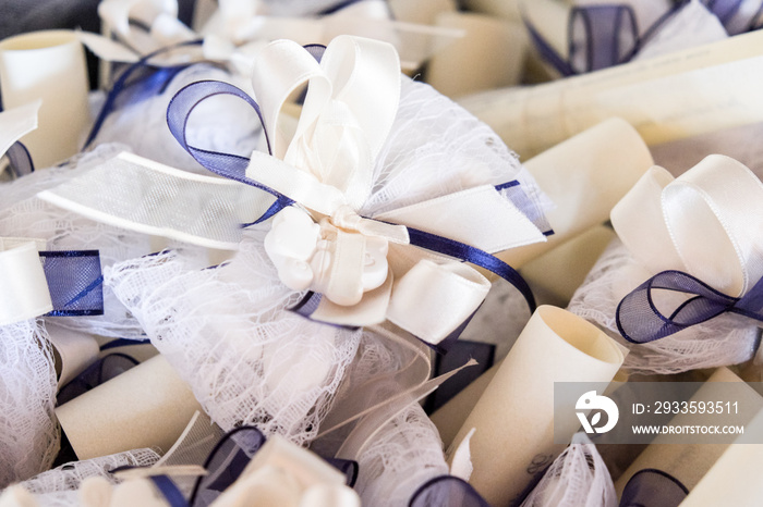 Favors with decorations and sugared almond