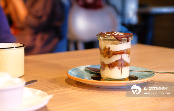 Traditional Italian dessert on cafe table