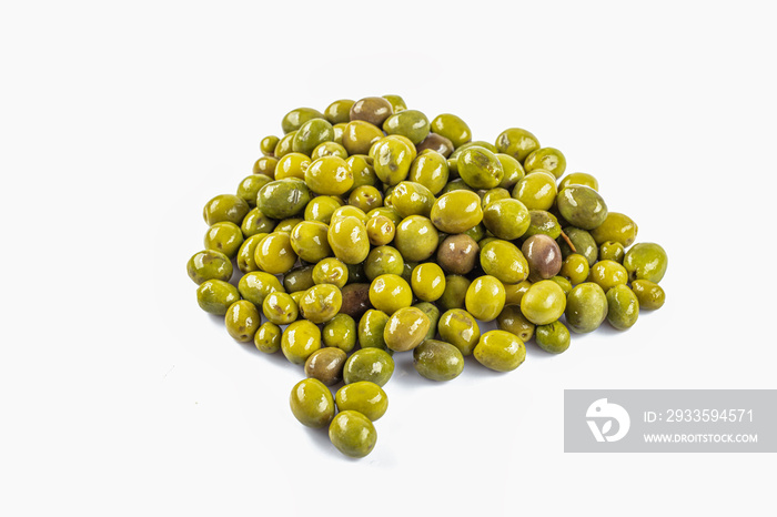 Green olives fruits isolated on white background cutout.