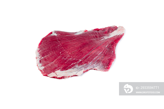 Flank steak in front of white background