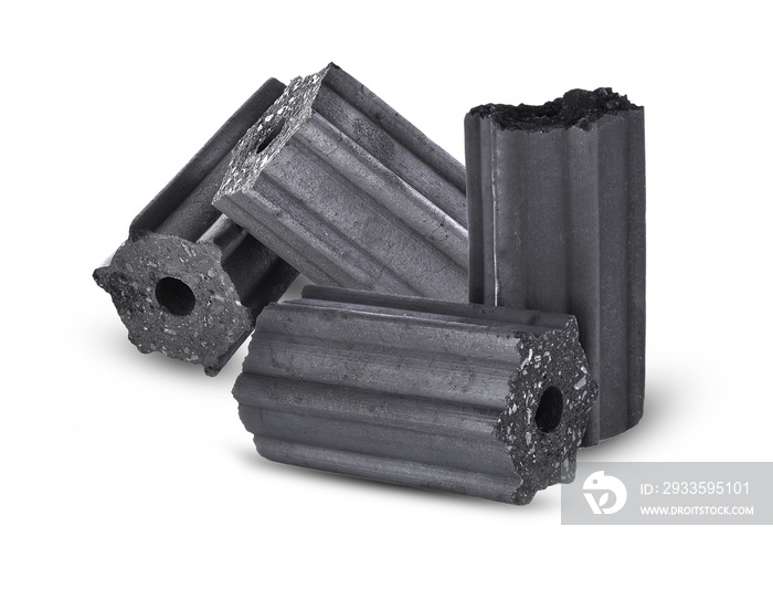 charcoal briquettes on white background