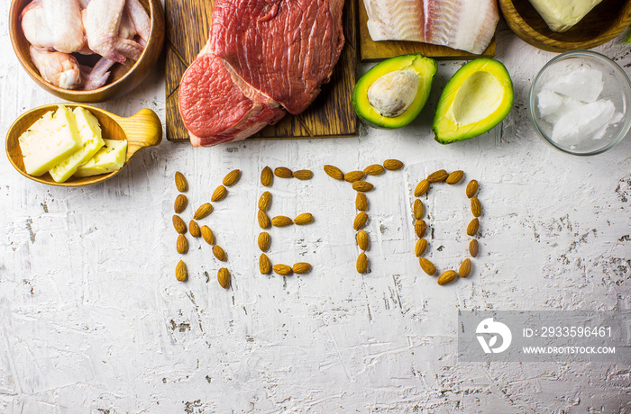 Keto diet concept. Ketogenic diet food. Balanced low-carb food background.