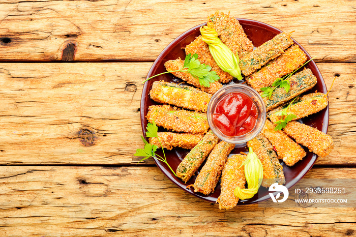 Breaded fried zucchini sticks