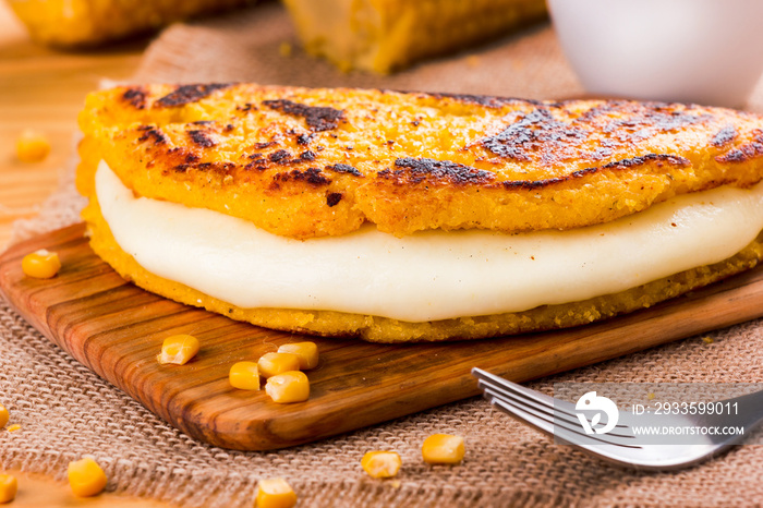 Cachapa with cheese, typical Venezuelan dish made with corn, cheese and butter