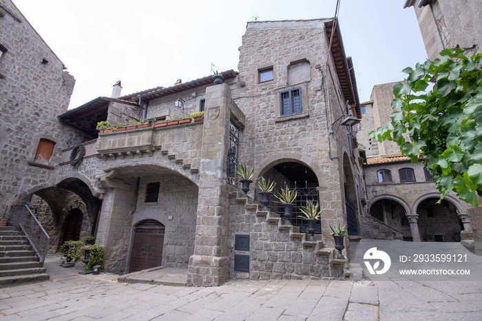 Medieval village in Piazza San Pellegrino,Viterbo .The Small alley in Tourist attraction district in Lazio, central Italy.Italian Village, Roman Culture.Travel in Europa