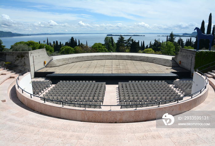 The Vittoriale degli Italiani was designed by Gabriele d’Annunzio. It is a complex of buildings, streets, squares, an open-air theater, gardens and waterways