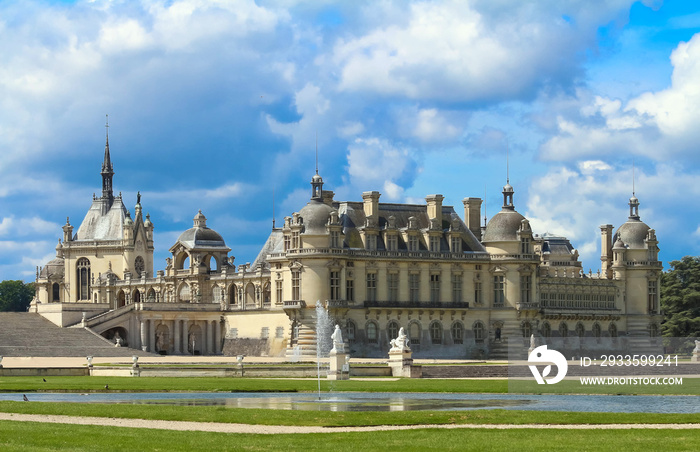 The castle of Chantilly is historical and architectural monument, France.