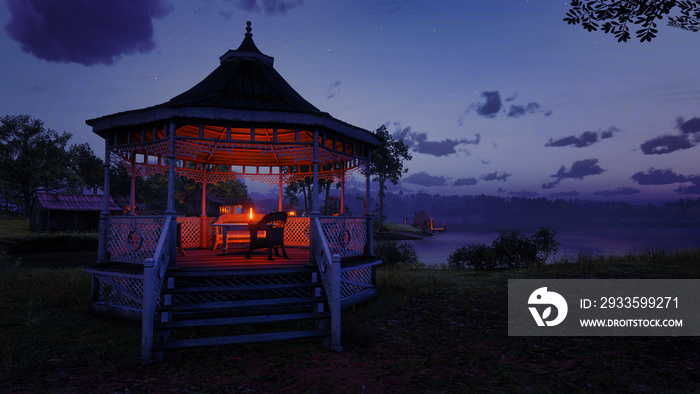 Gazebo at night with a light. Red Dead Redemption