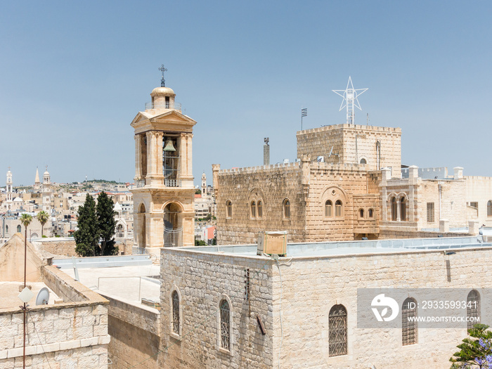 Panoramic view of the Church of the Nativity in Bethlehem, Palestine