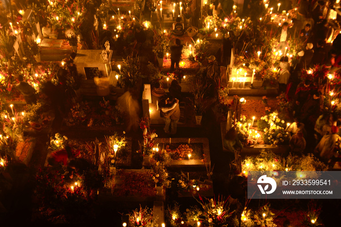 Annual commemorations known as  La Alumbrada  during the day of the dead (día de muertos) at the Church of San Andres Apostol, San Andres Mixquic, Mexico.