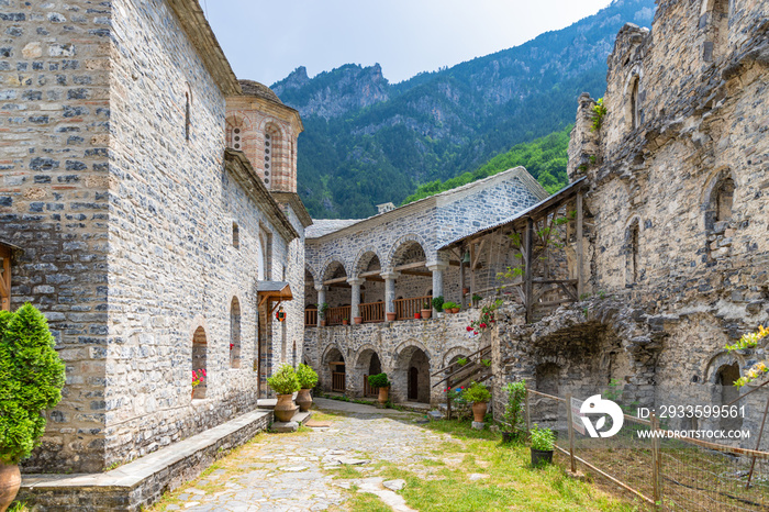 View of the historical Monastery of Agios Dionysios on Mount Olympus in Greece