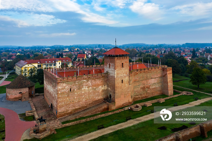 Amazing aerial photo about the Castle of Gyula ferris wheel. famous historical fort in south Hungary near by Romanian border.