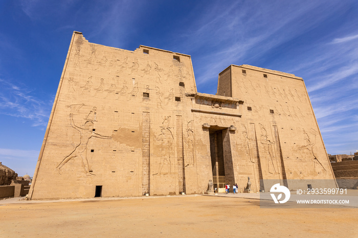 Edfu Horus Temple Walls Decorated with Reliefs of Ancient Egyptian Gods. Ptolemaic Temple of Horus, Edfu near Aswan, Egypt. Africa.