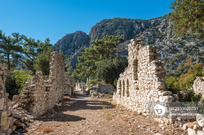 Lycian ruins of the ancient city of Olympos in Cirali village, Turkey