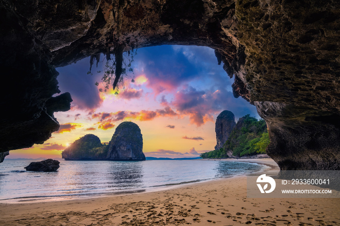 Phra Nang cave at sunset in Railay, Krabi, Thailand.