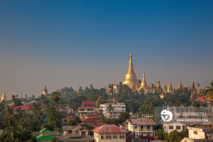 Yangon, Myanmar view of Shwedagon Pagoda in a morning.