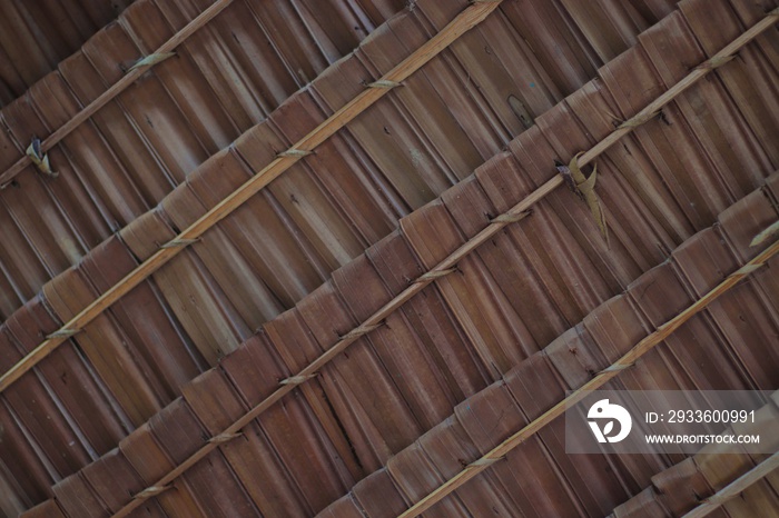 Ceiling of a Nipa Hut Made of Dried Leaves of Nipa Palm in Philippines. Selective Focus.