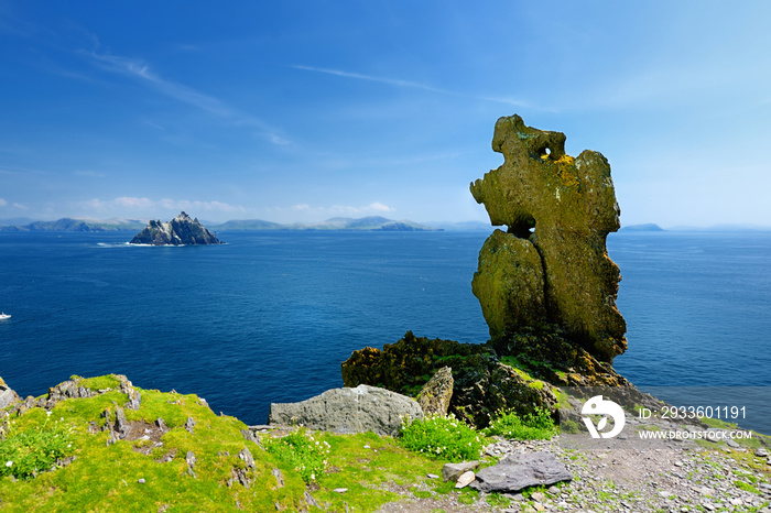 Skellig Michael or Great Skellig, home to the ruined remains of a Christian monastery. Inhabited by variety of seabirds. UNESCO World Heritage Site, Ireland.