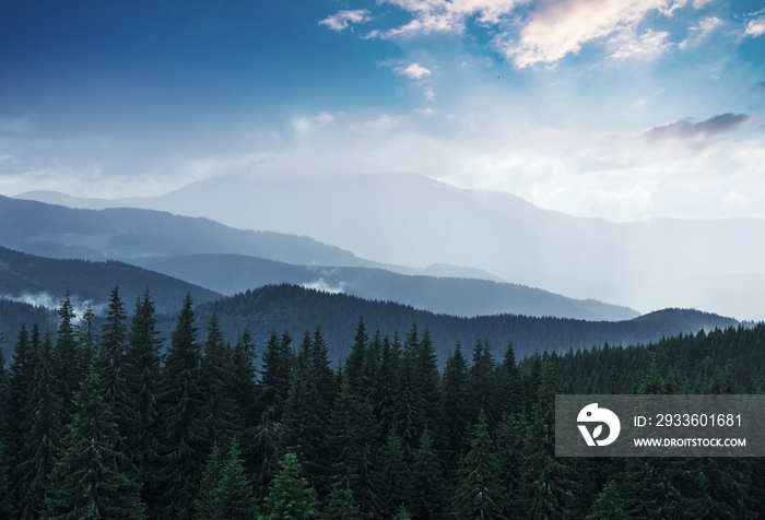 Scenic mountains landscape after rain. Carpathians of Ukraine