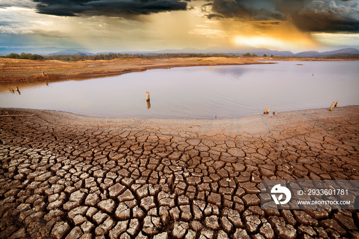 thunder storm sky Rain clouds Cracked dry land without wate