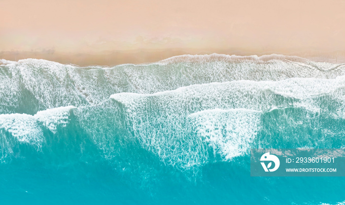 Aerial  top view of  the beach wave on tropical sea in summer background