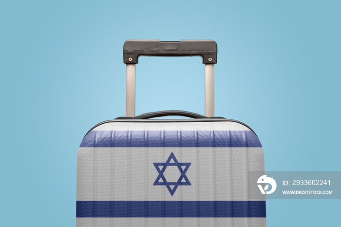 Baggage with Israel flag print tourism and vacation concept.