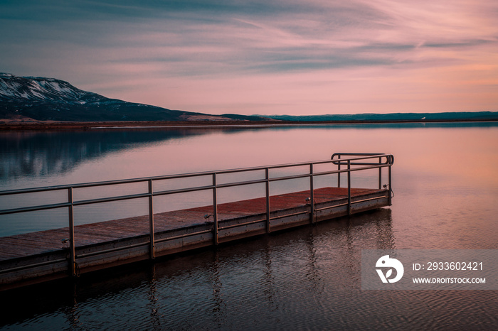 Jetty on Lake Laugarvatn, Iceland at Sunset