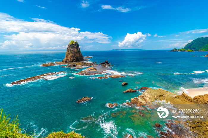 Landscape of Tanjung Papuma beach in Jember, the most beautiful beaches of East Java