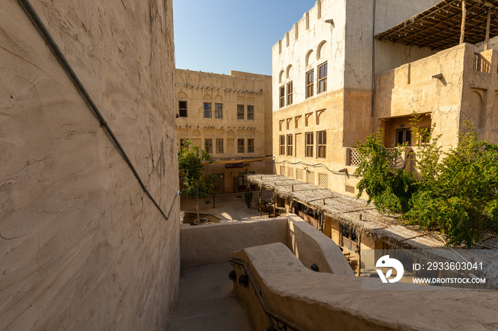 Al Seef Traditional Historical District Arabic Architecture. Dubai Deira Old Town. United Arab Emirates. Middle East.