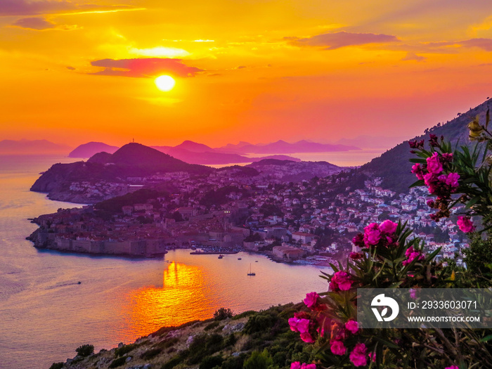 Magical sunset in Dubrovnik, Croatia