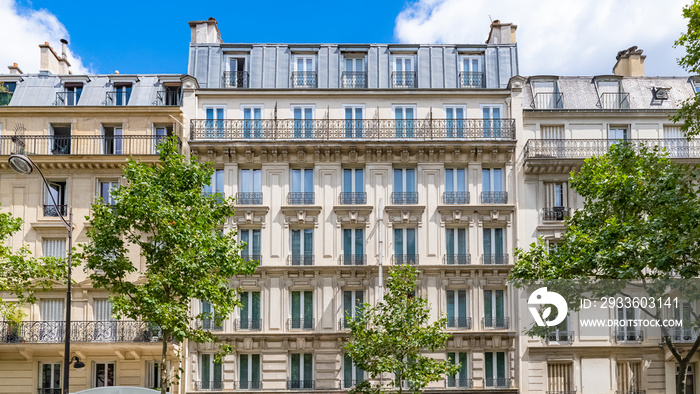 Paris, ancient buildings rue de Lyon, typical facades and windows