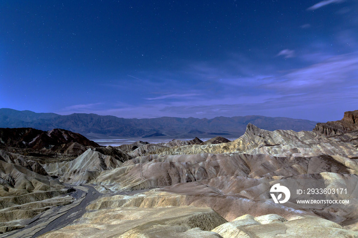 Zabriskie Point at Night in Death Valley in California
